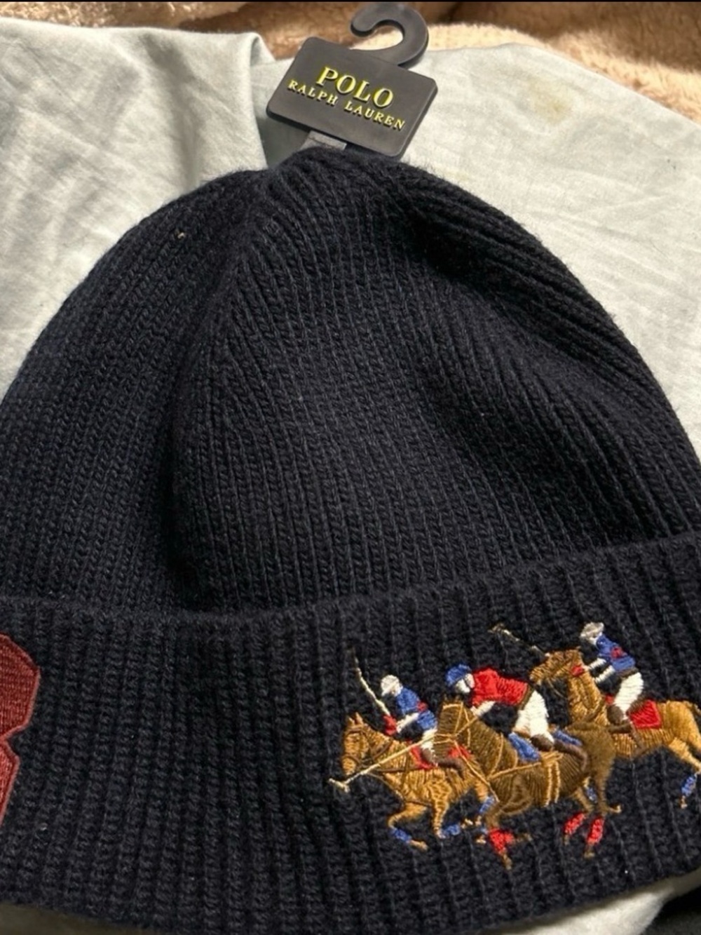 Men’s Ribbed Knit Triple Pony Beanie by Polo Ralph Lauren